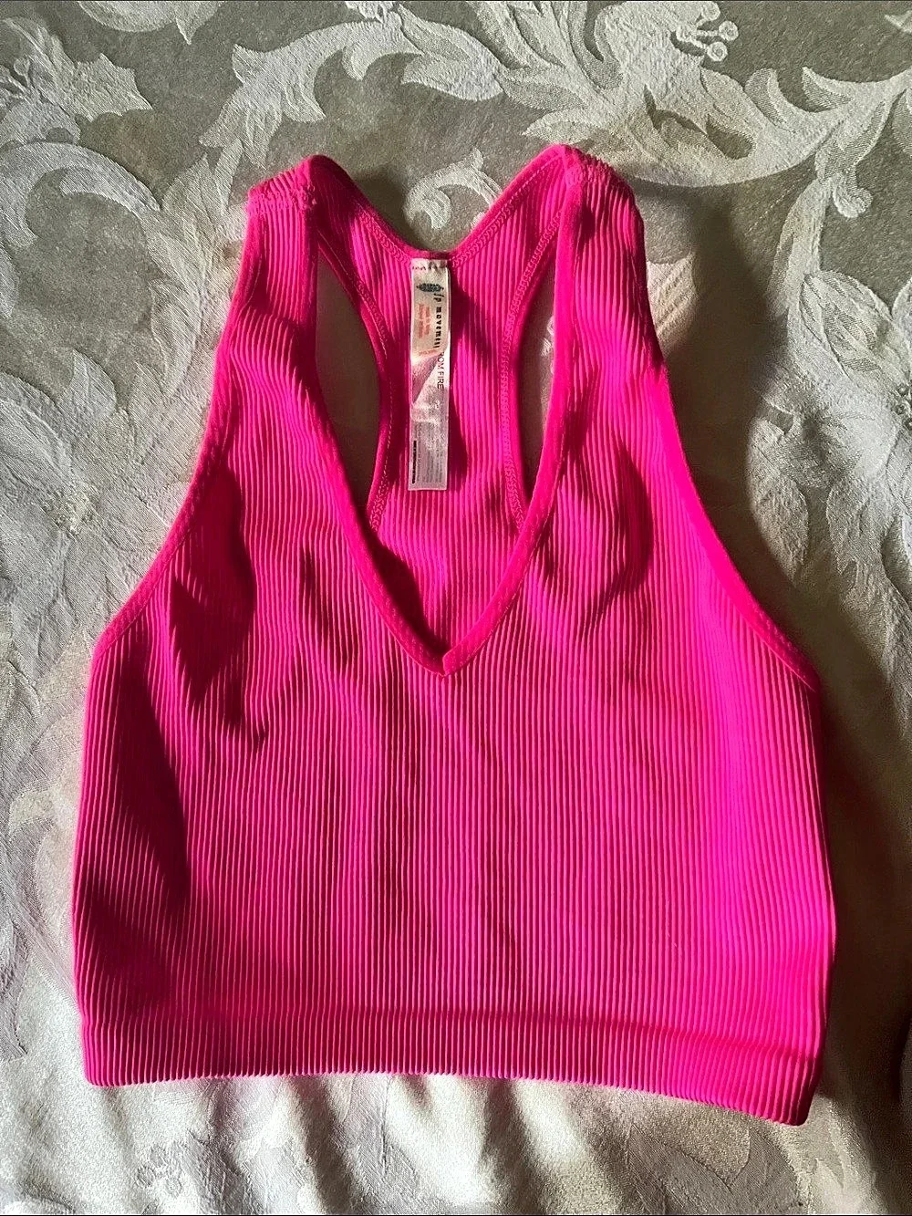 FP Movement Happiness Runs Crop Tank Ribbed Pink Medium